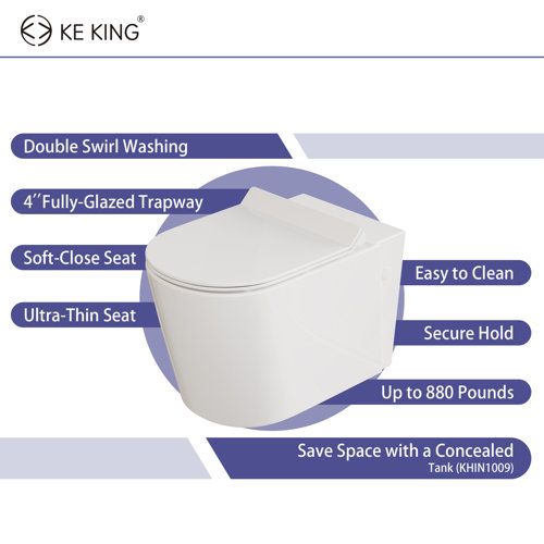 KE KING 1.28 GPF Elongated Wall Mounted Wall Hung Toilets (Seat